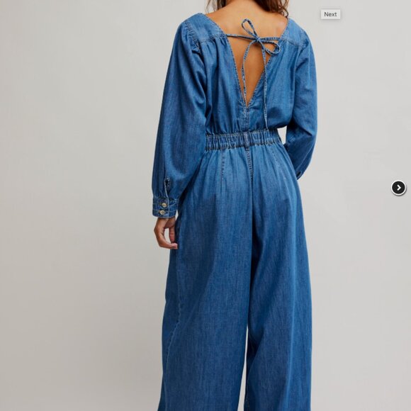 Free People CLARA DENIM JUMPSUIT GOING STEADY Going Steady Size XL - Picture 4 of 5